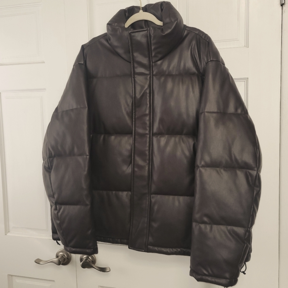 Calvin Klein Faux Leather Puffer Jacket Coat- Men's XXL. Brown NWT